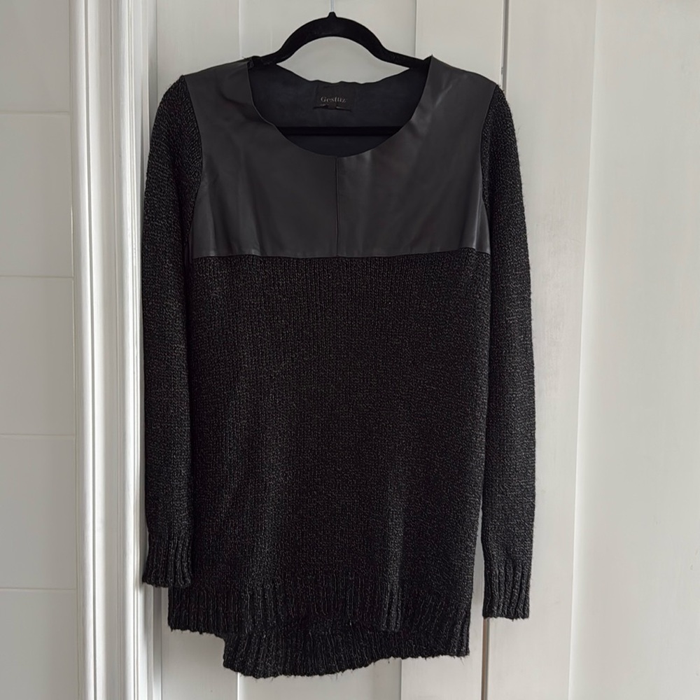Leather Trimmed Sweater